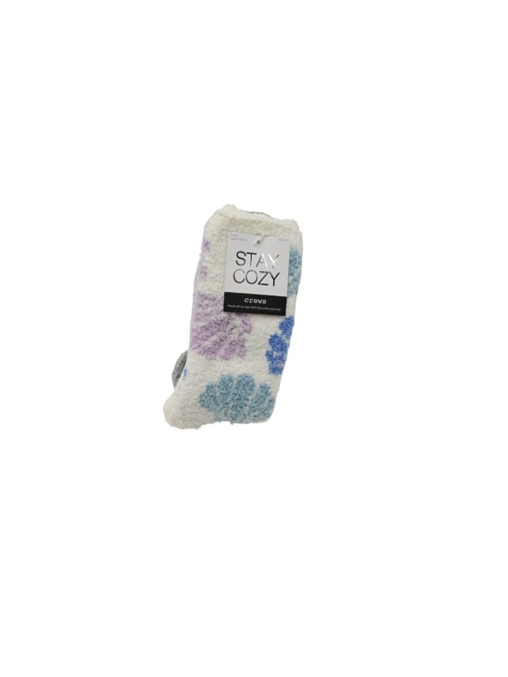 NWT Stay Cozy Fuzzy Crew Socks 2 Pairs OS 4-10 White Blue Striped Floral Plush
